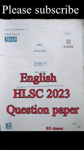 HSLC 2023 English question paper//English question paper 2023 // seba assam