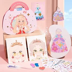 Jar Melo 4 in 1 Princess Art Craft Kits, Foil Crafts Art Fun & Gem Painting, Makeup Diamond DIY Activity, Dress Up Sticker Books,Travel Toys, Ideal Toys for Girls Ages 6 7 8+ Years Old