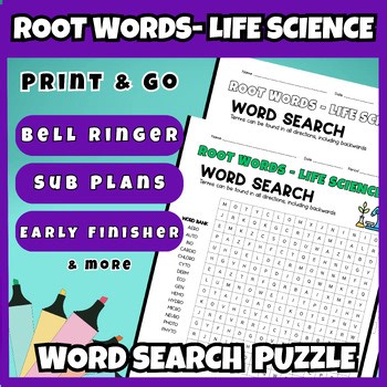 Middle School Life Science Greek Latin Root Words Word Search Printable Activity