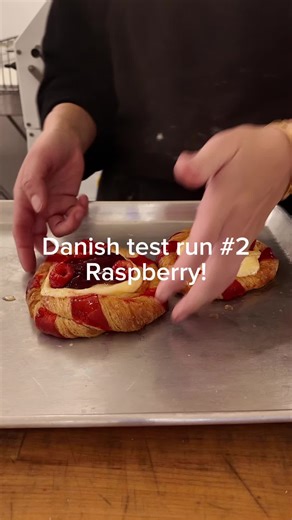 Danish test run #2 🍓 Raspberry edition… and she’s showing promise. #baker #pastry #danish #raspberry
