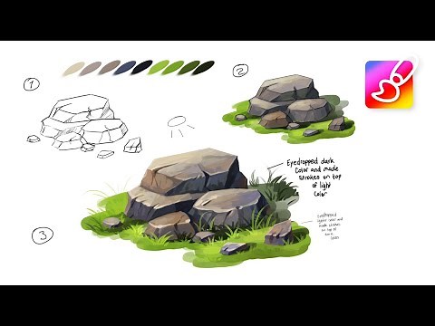 How To Paint ROCKS (For Beginners) - Photoshop Digital Painting Basics | Tutorial
