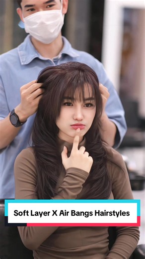 Layered Haircut with Coffee Brown Color & Air Bangs Style