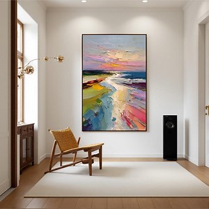 Original Coastal Sunset Oil Painting, Abstract Beach Seascape Art - Etsy