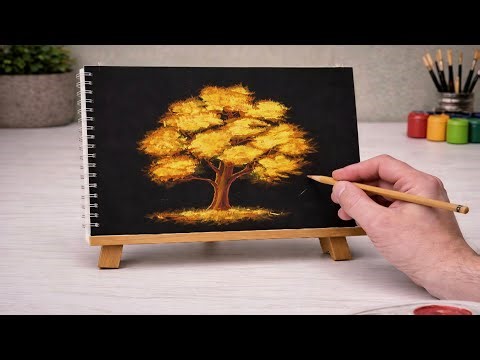 Easy Tree Drawing Tutorial for Beginners (Black Paper Art)