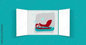 Christmas advent calendar door opening on blue background. On Christmas day an open wide doors with holiday illustrations. Animation festive Christmas illustration. 4K video graphic