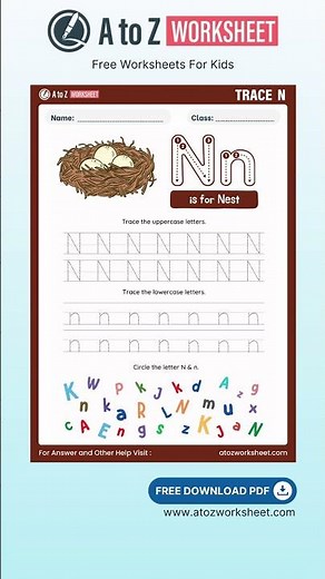 Tracing and Writing Alphabet N Worksheet for Kids – Free A to Z Practice PDF