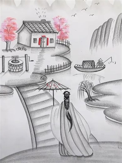 How To Draw a beautiful village . . . #howtodraw #pencildrawing #drawingchallenge #artistoftiktok #sketch