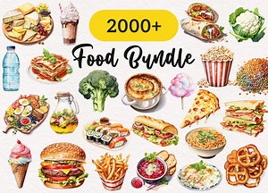 Food Mega Bundle Clipart Watercolor Fruits Vegetables Food Graphics Bread Dessert Scrapbooking Lunch Illustration Printable Commercial Use - Etsy