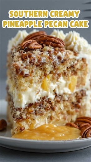 🍰 Southern Creamy Pineapple Pecan Cake | A Delightful Bakery-Style Slice of Heaven There is something so deeply comforting about a traditional Southern recipe that brings the whole family together. This Southern creamy pineapple pecan cake is a true showstopper, featuring layers of moist cake packed with juicy fruit and the perfect buttery crunch of pecans, all smothered in a thick, velvety cream cheese frosting. Yield: 12-15 generous bakery-style servings Ingredients: 2 cups all-purpose flour 