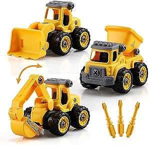 TOY Life Constructions Toys Vehicles Trucks Take Apart Toys Sandbox Toys Trucks Set Excavators Building Car Toys with Drills - Best Gifts Truck Toys for Boys Kids Toddlers 3 4 5 6 7 8 Years Old