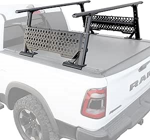 Syneticusa Universal Overland Truck Bed Rack – Adjustable Height, Heavy Duty Cargo System with Crossbars & Molle Panels, Fits 5ft–6ft Pickup Beds