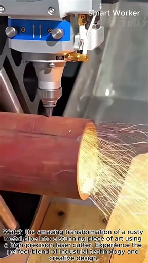 Laser Cutting Amazing Designs into Rusty Steel Pipes #worker #process #cnc #design #diy