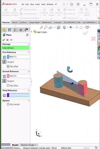 Reference Plane in SolidWorks | Tangent Plane Two Faces Tutorial #shorts