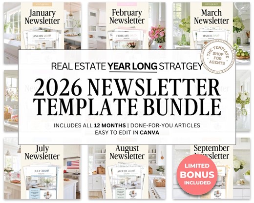 2026 Real Estate Newsletter Template Bundle | Real Estate Yearly Marketing | 2026 Editable Newsletter Campaign Real Estate Mailer Newsletter - Etsy