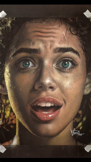 Veri Apriyatno on Instagram: "'Girl in Awe' Hyper Realistic Drawing Medium: Charcoal & Soft Pastels on Pastelist Paper. Dear Everyone, For a complete video tutorial on this artwork, please check out my YouTube channel, the link is in my bio."