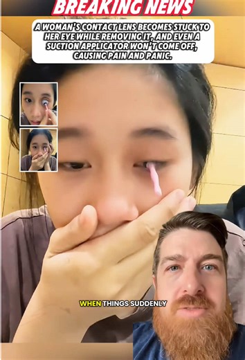 A woman’s contact lens becomes stuck to her eye while removing it, and even a suction applicator won’t come off, causing pain and panic.#scary #haunted #scarytiktoks #paranormal #viral