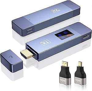 Wireless HDMI Transmitter and Receiver, Plug and Play Portable 2.4G/5G Wireless HDMI Extender Kit, 4K Decode 1080P HD Output for Video and Audio Streaming to Monitor from Laptop/PC/TV Box/Projector