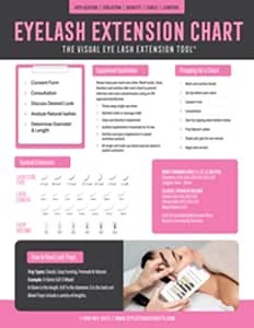 The Visual Eye Lash Extension Tool - Eyelash Extension Chart - Quick Reference - Covers Lash Application, Isolation, Density, Curls & Lengths - Laminated Spill Proof & Tear Proof 4-Pages 8-1/2"x11"
