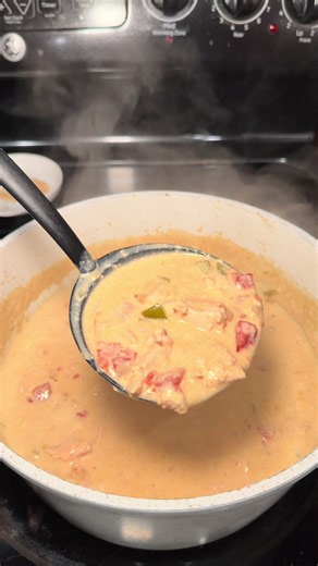 chicken fajita soup FULL RECIPE 🤍 1 package rotisserie chicken 1 can rotel 1 block cream cheese 1 pack fajita seasoning mix 1 bell pepper 1 yellow onion 1/2 stick butter 2 cups chicken stock 1 cup heavy cream Add diced onion and bell pepper in a pan with melted butter Add rotel and cream cheese let it soften Add in fajita seasoning Add chicken Add all your liquid and combine well Simmer for 20 minutes on low Serve 🩷 #easydinner #soupseason #fypシ #soup #simplerecipe