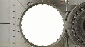 Beautiful Round Vault Door Opening Slow and Camera Flying Inside. 3d Animation of Safe Door with Alpha Mask Stock Video - Video of code, gold: 139393985