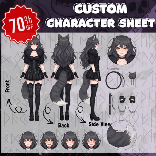 Custom Character Reference Sheet: Anime, Vtuber, PNG Art - Etsy