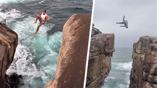 Unicycling on a terrifying cliff gap!