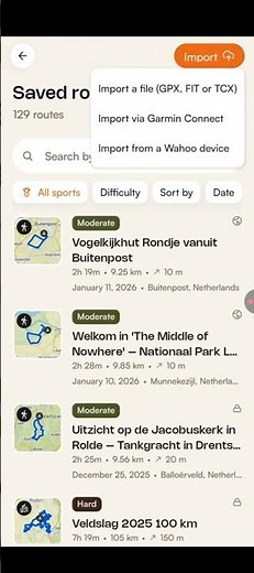 Zo zet je een GPX bestand/route in Komoot (app)