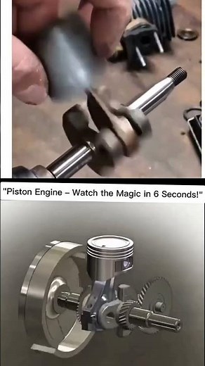 How a Piston and Crankshaft Work: 3D Animation vs. Real Engine Assembly
