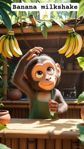 Cute Monkey Making Banana Milkshake🍌#short #youtubeshorts