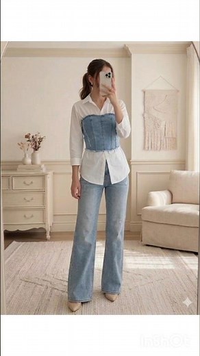 How to Layer Denim: The White Shirt + Corset Combo 🩵🤍 #enchantressella #casualstyle