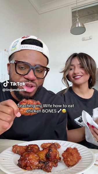 Teaching my Wife how to eat chicken BONES 🦴😅🤣😂 #foodtok #fun #food | chicken