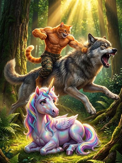 لن تصدق كيف هزم القط مياو الذئب المتوحش! 🐺 أنقذ اغلى حصان مجنح في العالم! 🦄💪 #orangecat #catstory #aicat #cat #viral