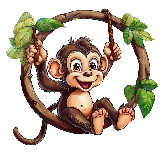 Monkey Swinging From A Branch PNG Clipart,transparent Animal Lover Print Kid Clip Art, Cartoon Design,diy Printable Sublimation T-shirt,mug - Etsy