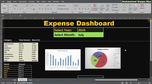 #exceldashboard #expensedashboard #exceltutorial #excelforbeginners #financialtracking #budgetplanner #exceltips #datavisualization #learnexcel #exceltraining #personalfinance #dataanalysis… | Muhammad Waqas Riaz,  MBA, MCSE, CCNA