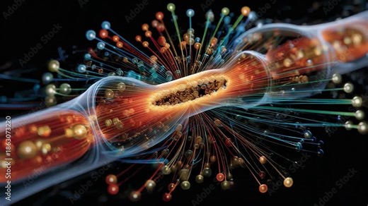 Synapse Neural Network: A macro view of a neural network synapse firing, revealing the intricate web of neurological connections and biological processes.