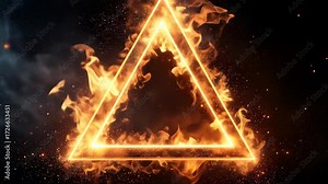 Dynamic fiery triangle with blazing fire and smoke effect for presentations