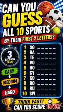 Guess the Sport by First 2 Letters 🤯 Only 3 Seconds! Can You Get All 10? | Sports Quiz Challenge