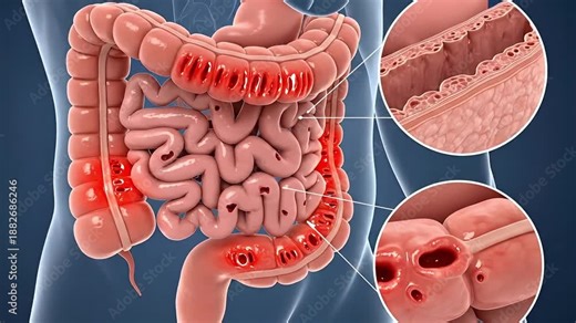 Detailed 3 D Animation of Human Small Intestine with Close Up Views of Villi Structure and Function
