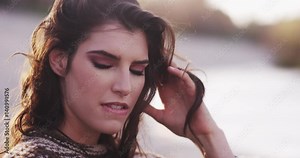 Close up, model seductively looks at camera