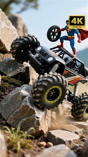 Superhero Drives DIY RC Crawler with HUGE Claw Tires Up Jagged Rocks! #RCCrawling