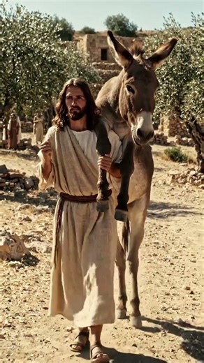 Jesus carrying donkey