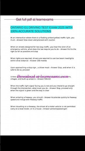 ONTARIO G1 DRIVING TEST EXAM 2025 WITH 100% ACCURATE SOLUTIONS QUESTIONS AND ANSWERS