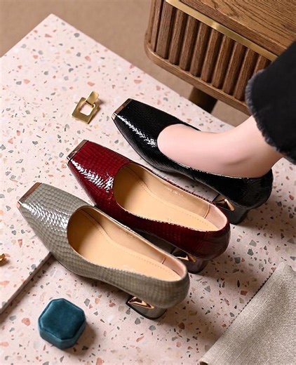 Snakeskin Chunky Heel Shoes, Square Toe Slip-on Pumps, French Style Mid Heels - Etsy