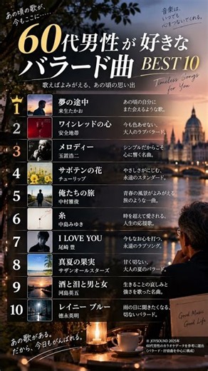 60代男性が好きなバラード曲 BEST10 🎤｜聴けばあの頃がよみがえる名曲