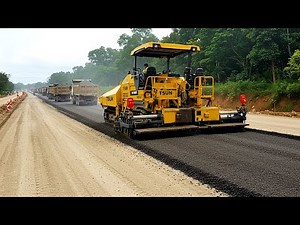 Advanced gravel paving machines with modern road construction in a step-by-step process