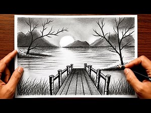 easy pencil landscape drawing tutorial | stunning lake and mountain scenery drawing step by step