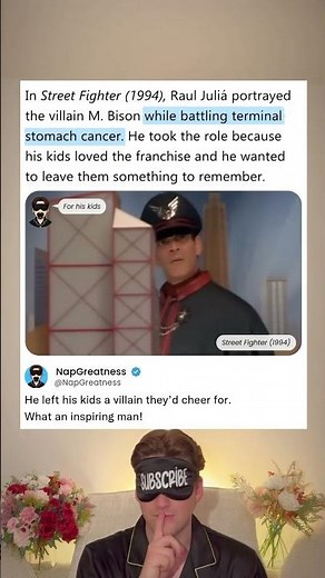 In Street Fighter (1994), Raul Juliá filmed his final role while dying - to make his kids smile.