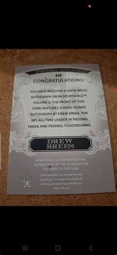 Drew Brees Sports Kings Autograph 11/25 NFL Football Card