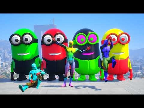 GTA 5 Funny Ragdolls | RED SPIDERMAN VS RED MINION VS NEW MINION