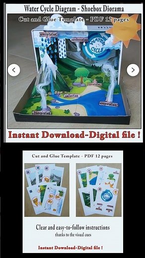 Shoebox Water Cycle Diagram Diorama, Animated video, Cut and assembly Model